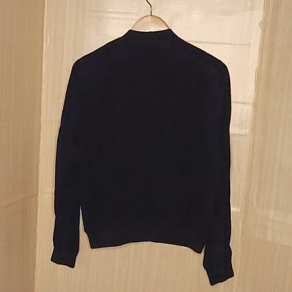 Haute Monde Womens Silky Navy Blue Bomber Jacket Medium